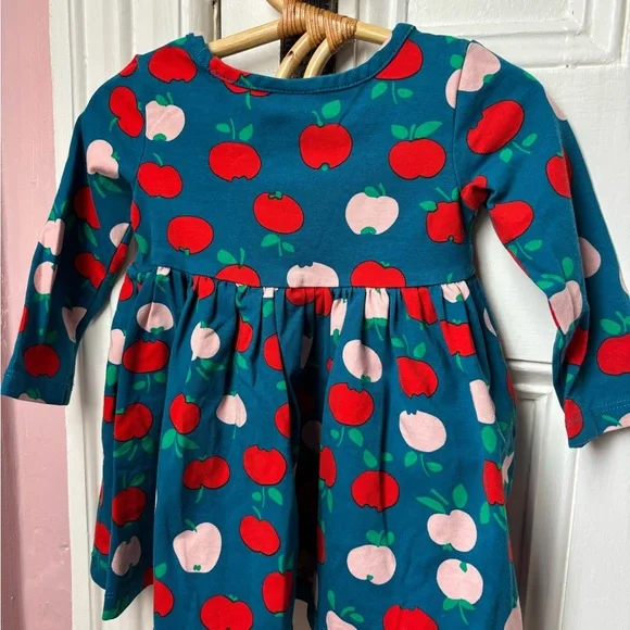 Hanna Andersson Teal Apple Print Long Sleeve Dress - Red & Pink - Picture 4 of 5